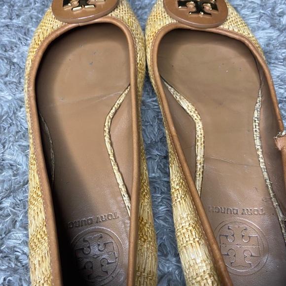 TORY BURCH Reva Ballet Flats Shoes Natural Woven Raffia Straw - Picture 7 of 8